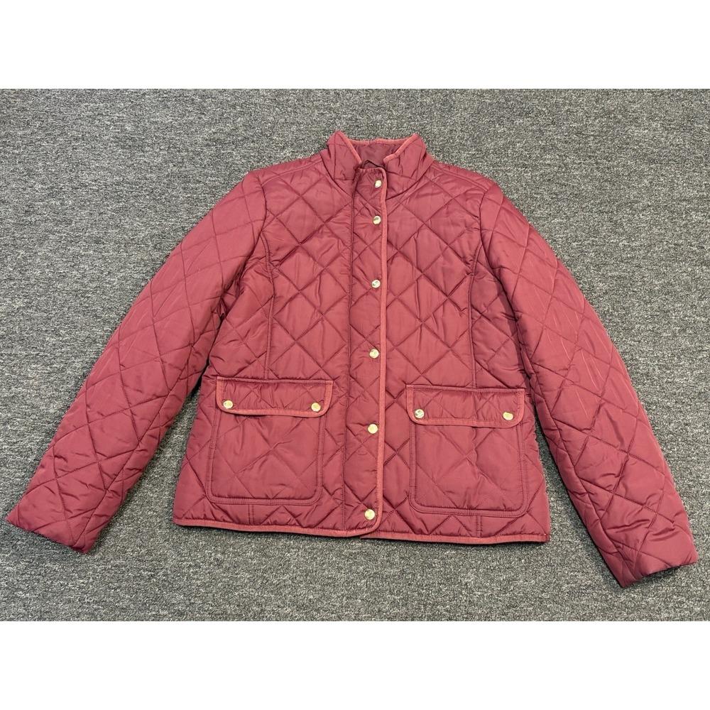 J. Crew Red/ Burgundy Diamond Quilted Buttoned Puffer Jacket Ladies Large✨